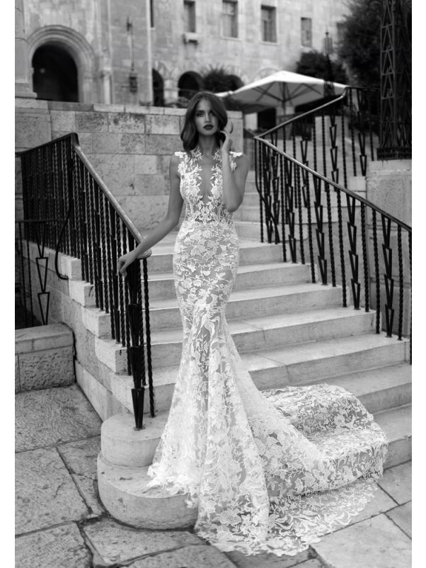 Floral Embroidery Mermaid Wedding Dress
