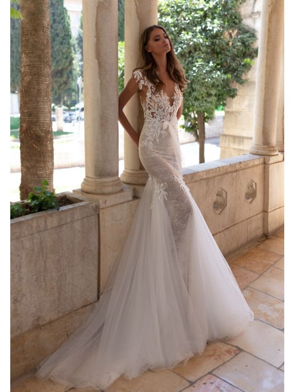 Beaded Flowers Mermaid Wedding Dress