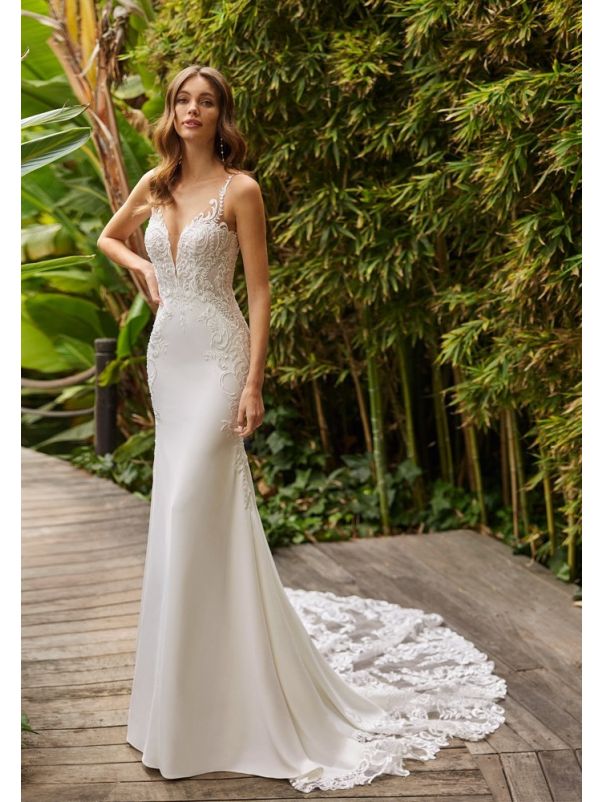 Embroidered Crepe Wedding Dress
