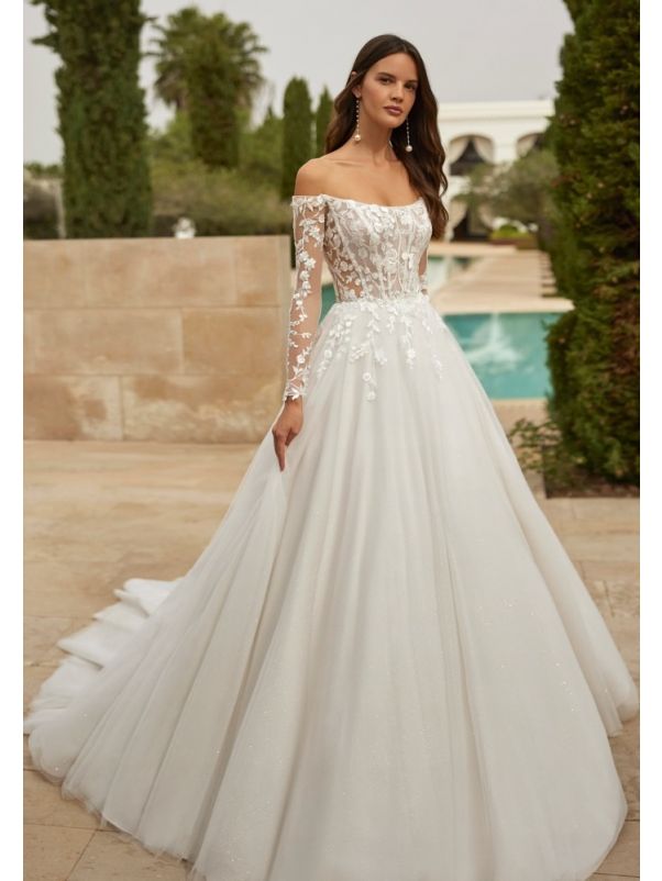 Illusion Sleeve Lace Ball Gown