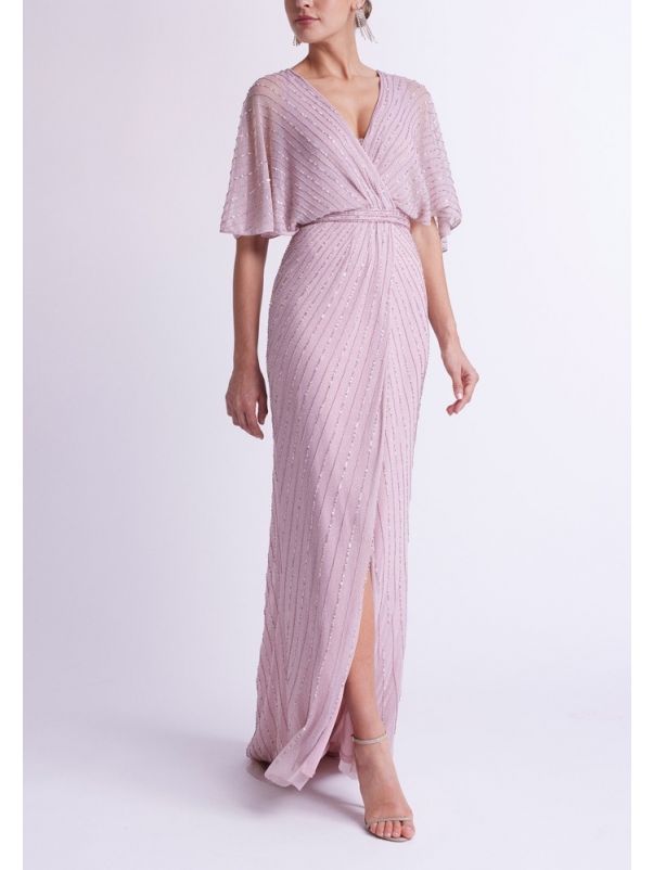 Beaded Cape Sleeve Wrap Dress