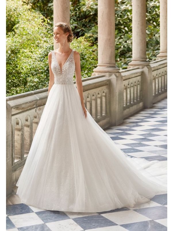 Embroidered Backless Ball Gown