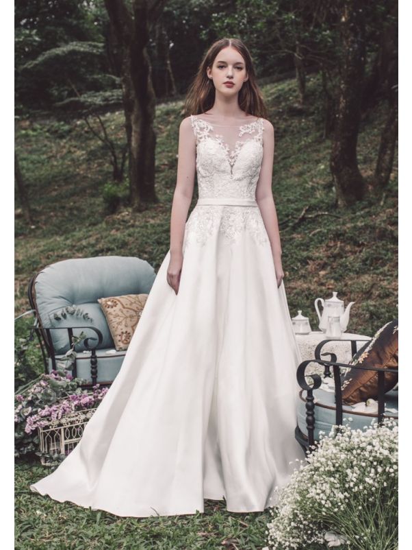 Satin Wedding Dress With Illusion Back