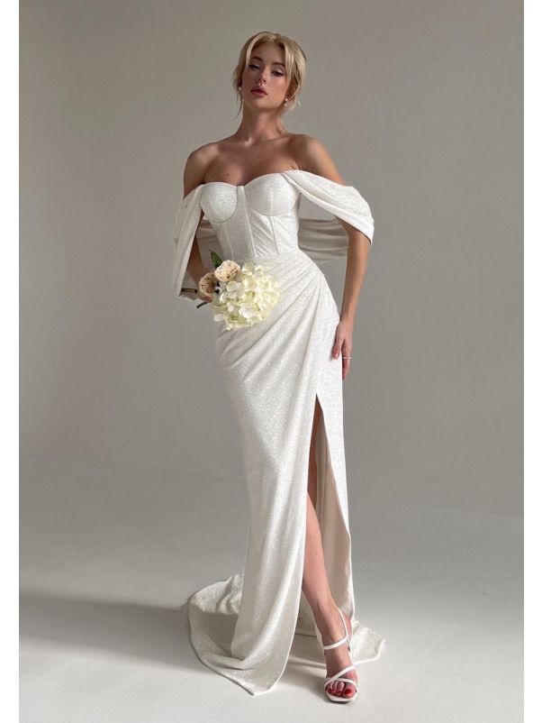 Draped High Slit Wedding Dress