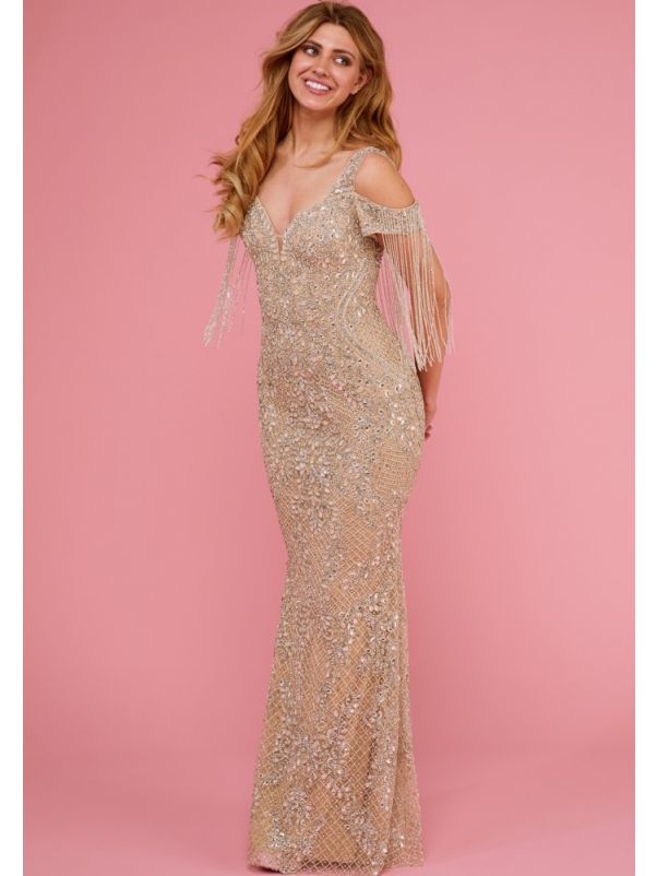 Embellished Fringes Gown