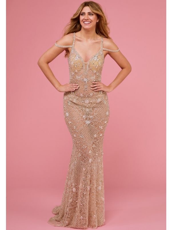 Embellished Backless Evening Gown