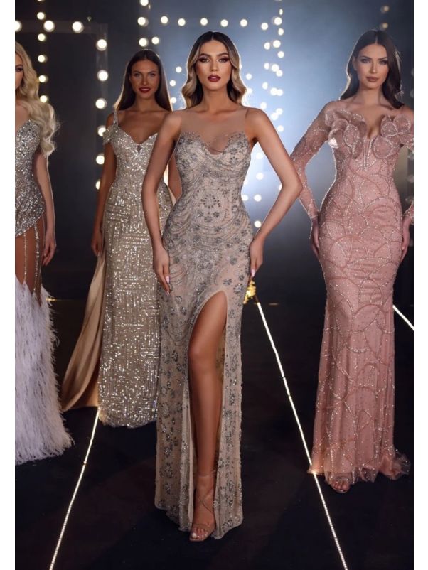 Embellished Slit Gown