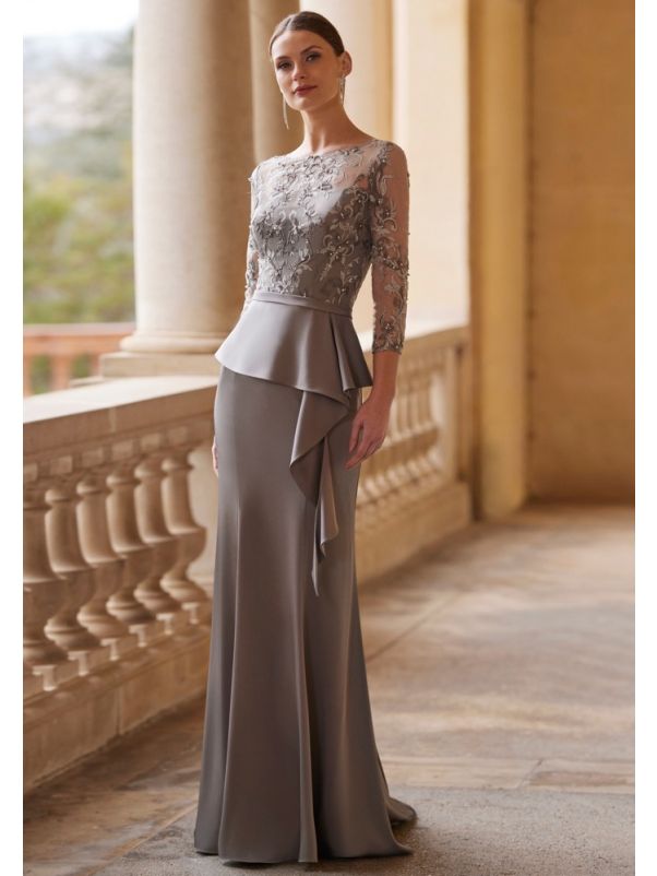 Embroidered Satin Crepe Gown