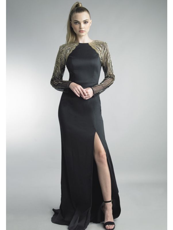 Beaded Satin Evening Gown