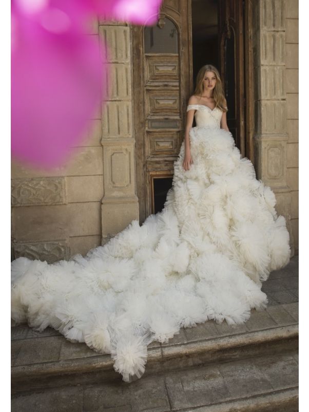 Draped Ruffle Princess Wedding Dress