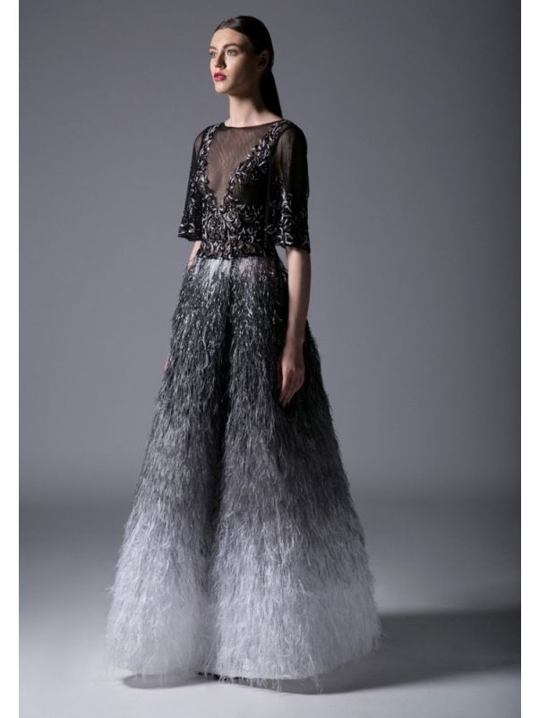 Beaded Feather Evening Dress