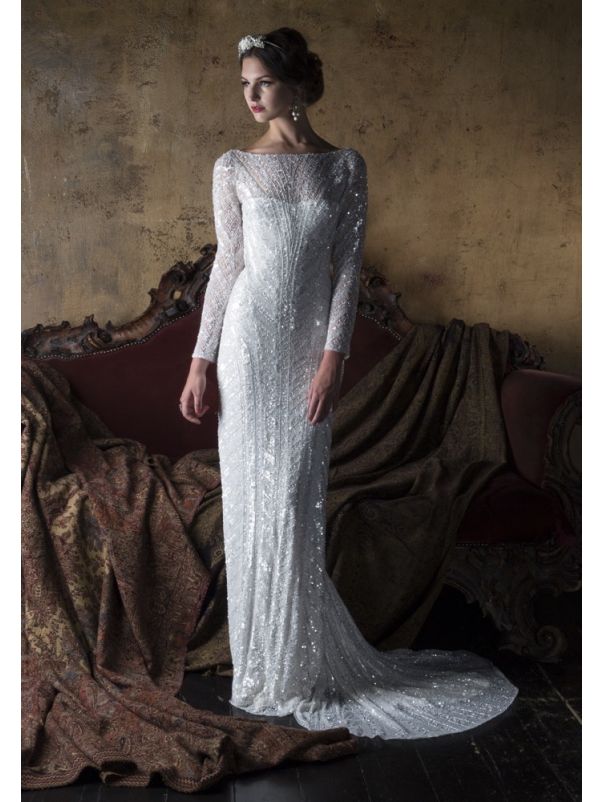 Heavily Beaded Long Sleeves Gown