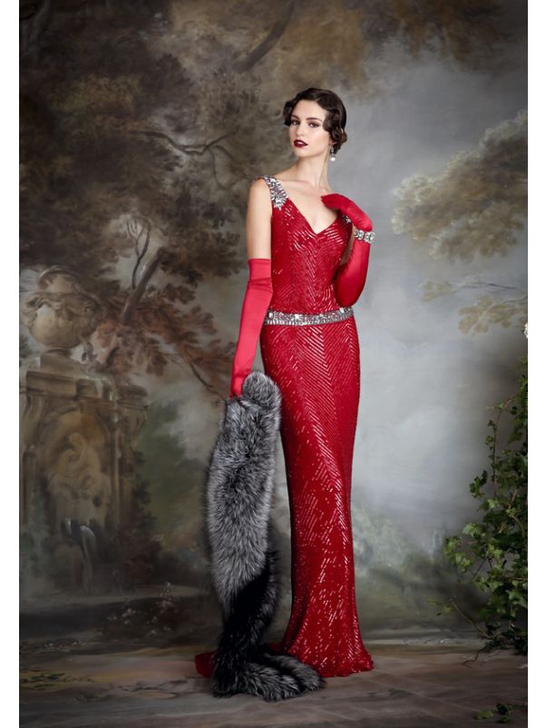 Embellished Sequined Evening Gown