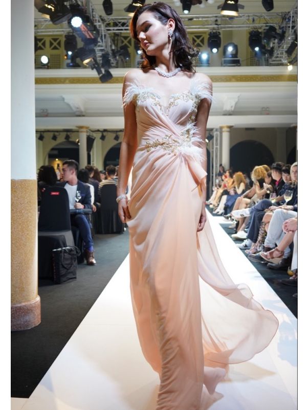 Beaded Chiffon Draped Gown