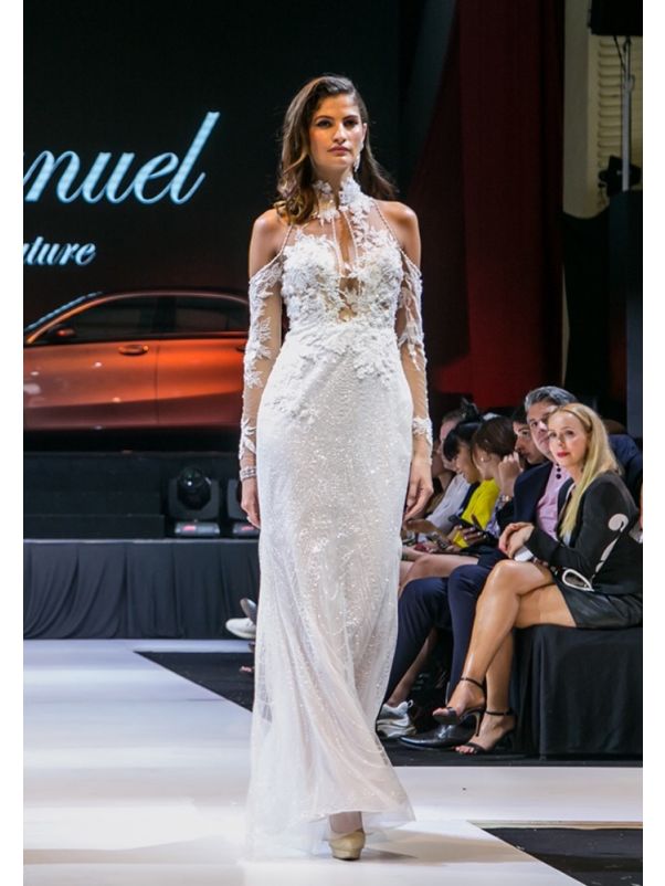Embroidered Beaded Evening Dress