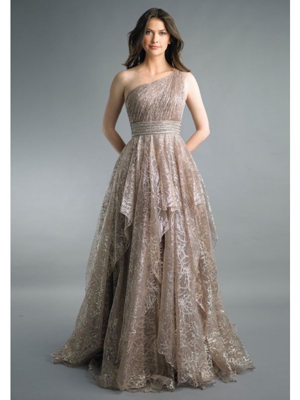 Draped Ruffle Evening Gown