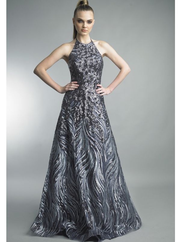Sequinned Backless Evening Gown