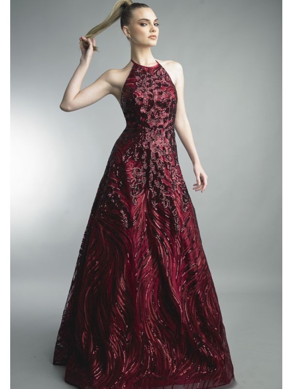 Beaded Backless Evening Gown
