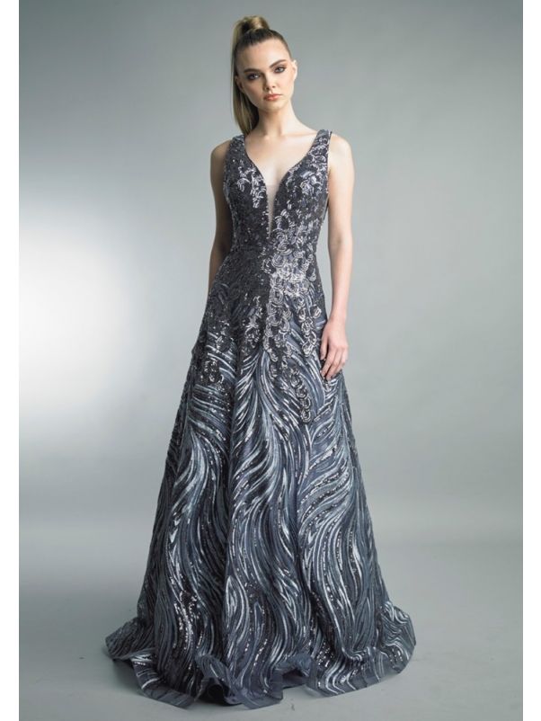 Beaded Backless Evening Gown