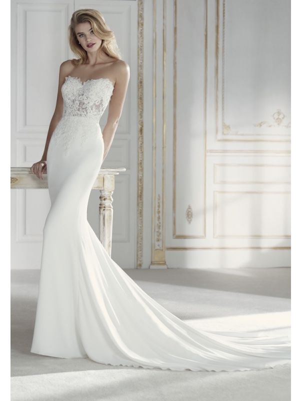 Embroidered Crepe Wedding Dress