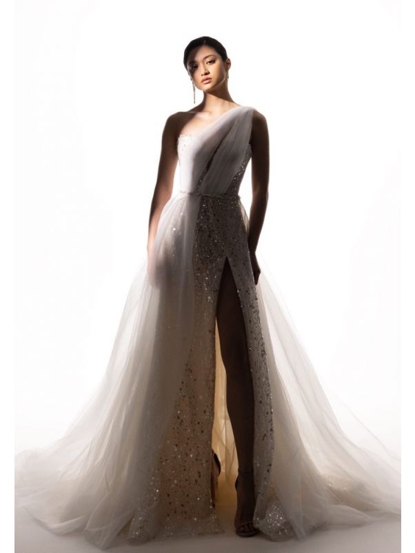 Embellished Slit Wedding Dress