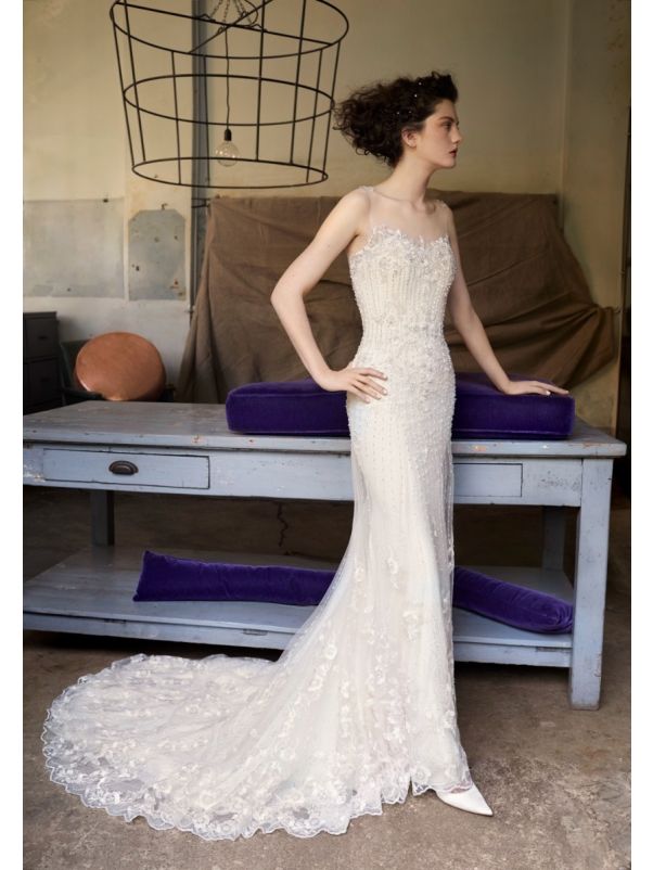 Heavily Beaded Tulle Wedding Dress