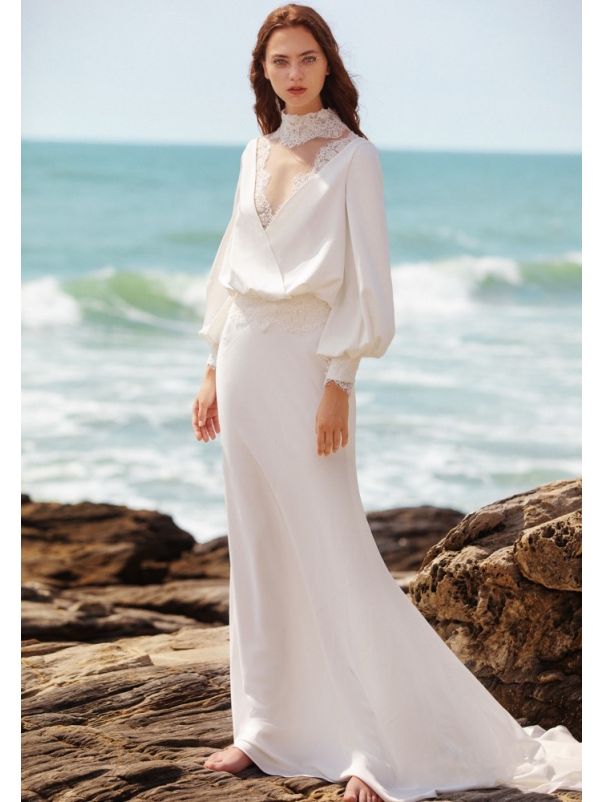 Embroidered Long Sleeve Wedding Dress