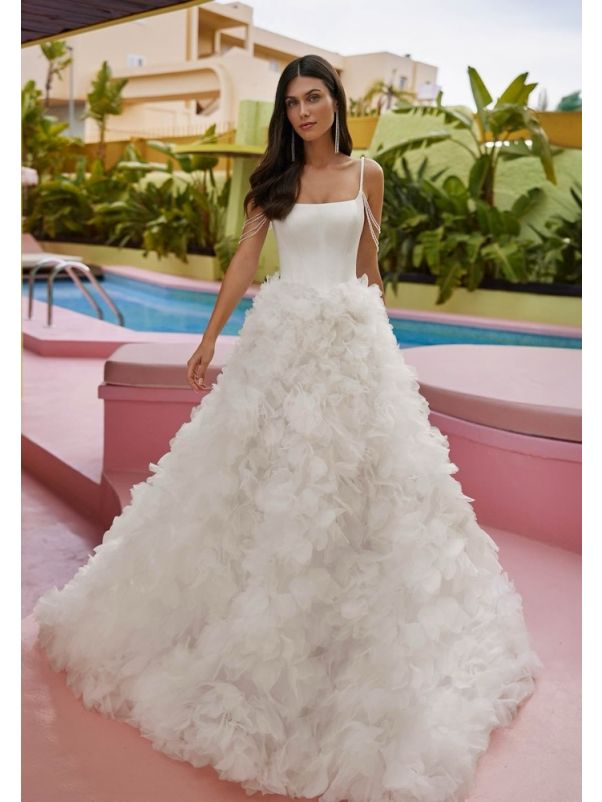 Square Neck Ruffle Wedding Dress