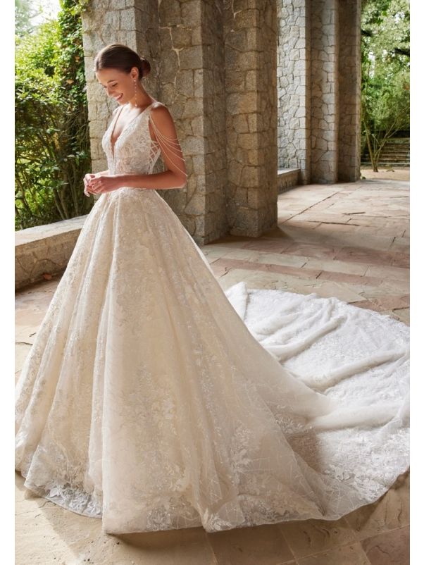 Embroidered Backless Princess Wedding Dress
