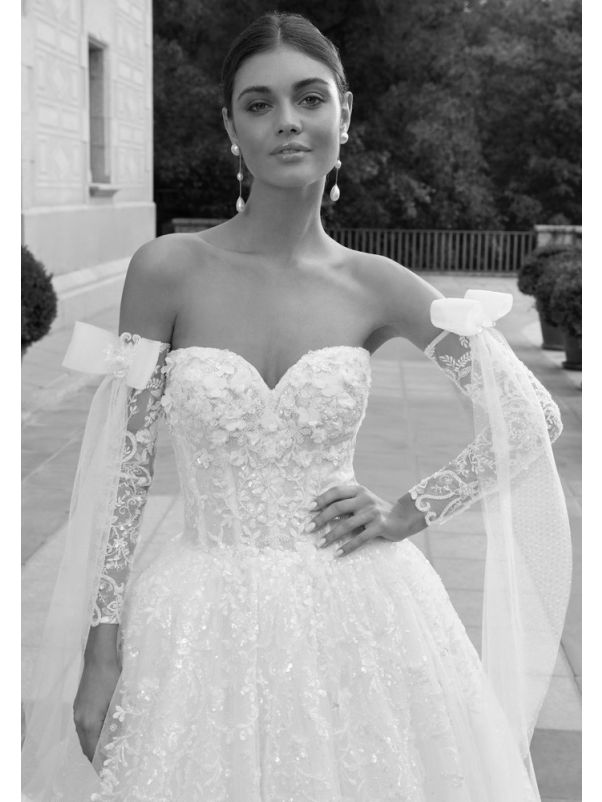 Beaded Floral Princess Wedding Dress
