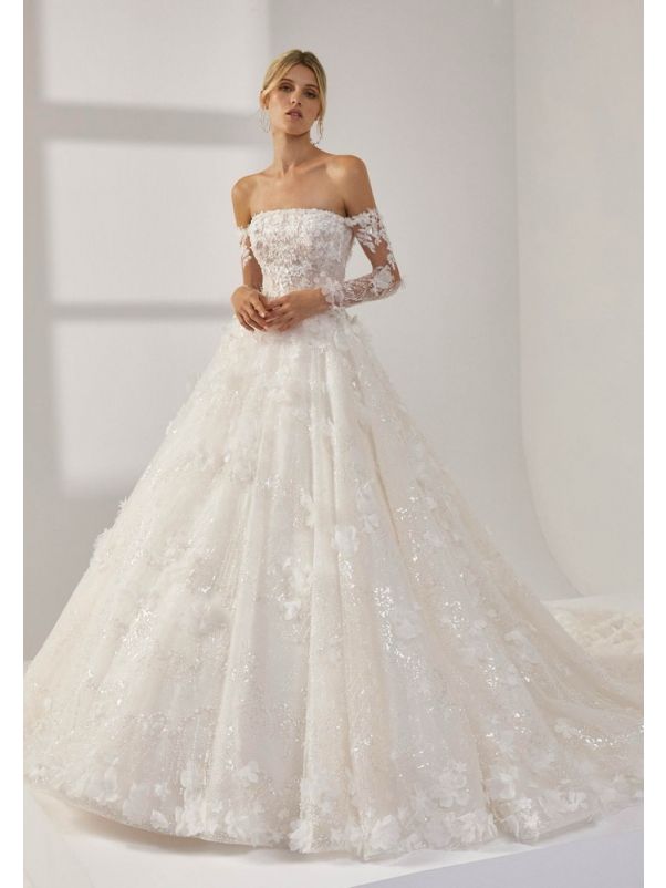 Beaded Long Train Wedding Dress
