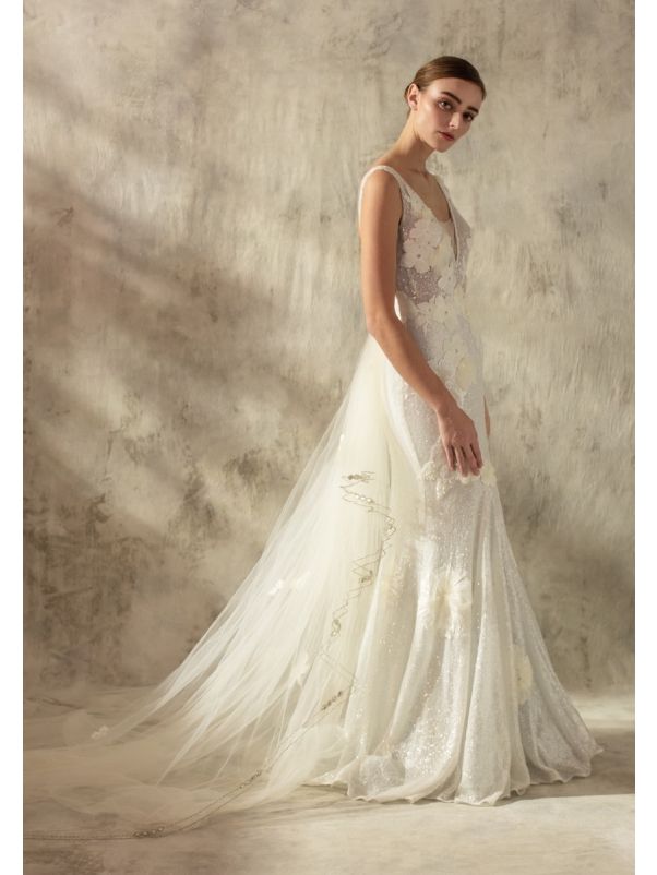 Floral Blossom Sequined Wedding Dress