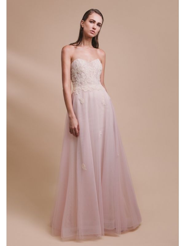 Beaded Strapless Tulle Gown