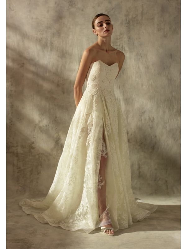 Embroidered Slit Wedding Dress