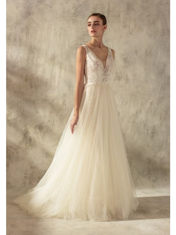 Embroidered Tulle Wedding Dress