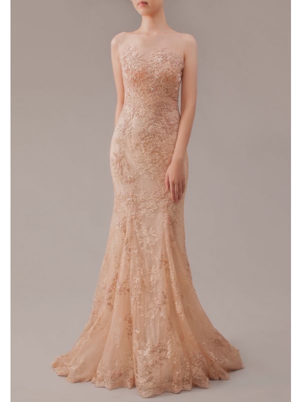 Embroidered Backless Evening Gown
