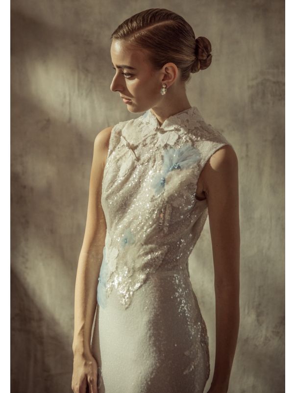 Beaded Flowers Sequined Cheongsam