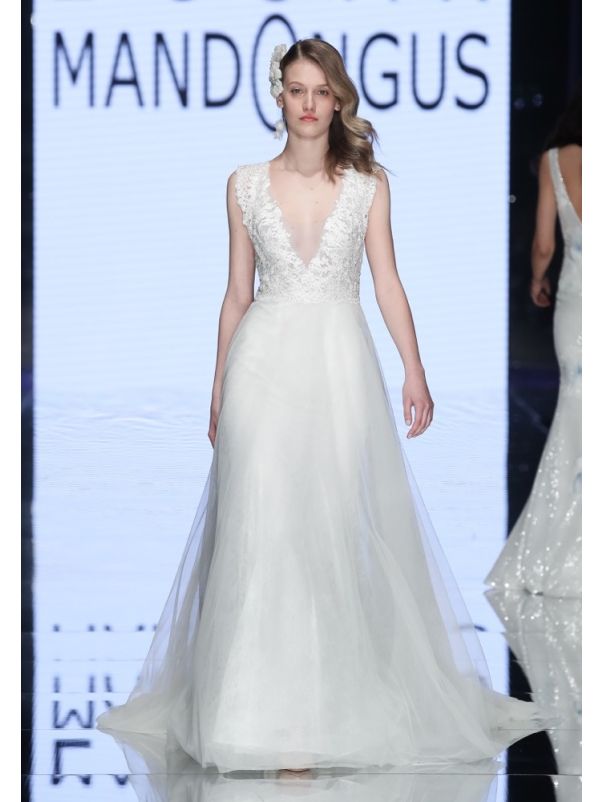 Embroidered Mint Blue Tulle Gown