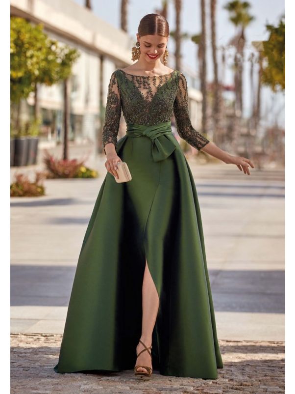 Beaded Satin Evening Gown