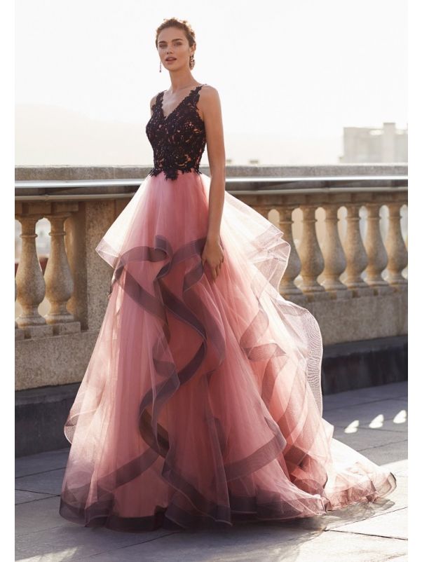 Beaded Ruffle Evening Gown