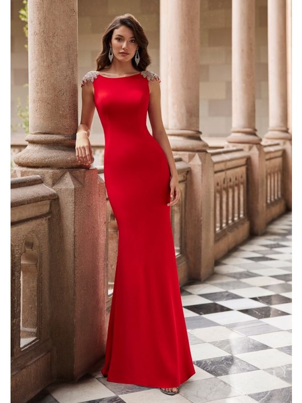 Embellished Backless Crepe Gown