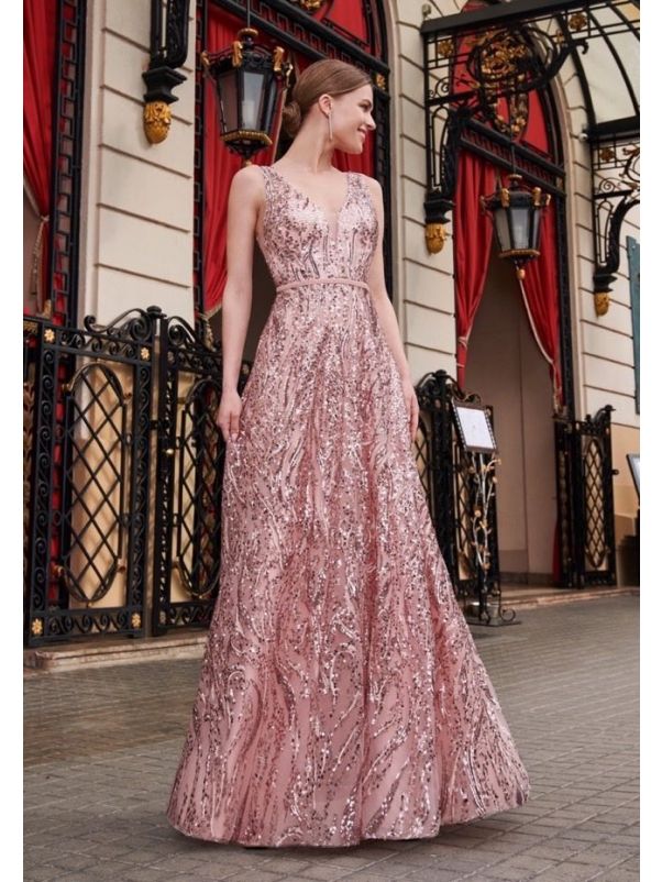 Sequinned Backless Evening Gown
