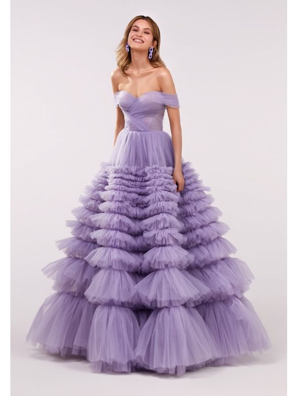 Draped Ruffle Evening Gown
