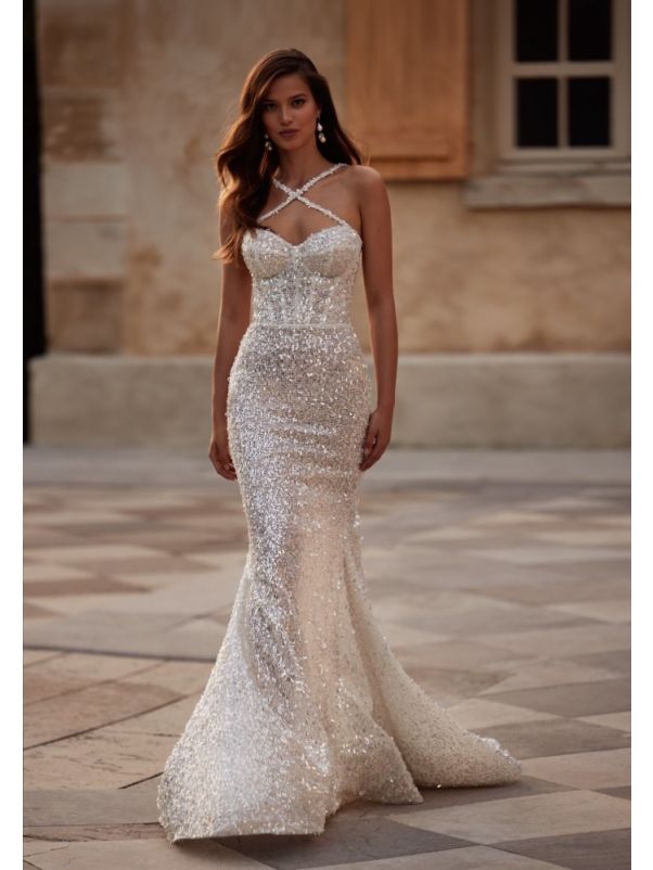 Beaded Criss-Cross Straps Wedding Dress