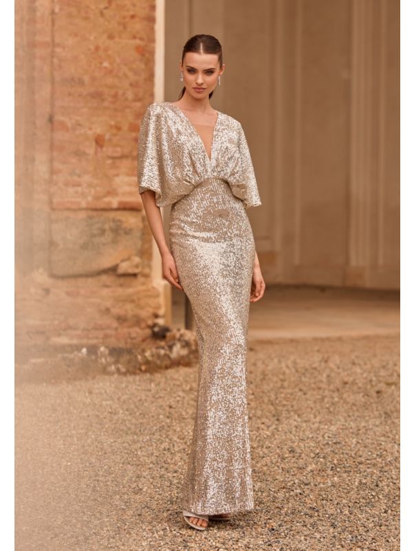 Sequinned Draped Evening Gown