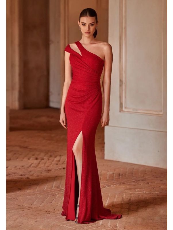 Draped One-Shoulder Gown