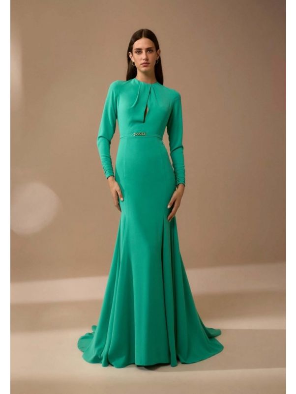 Long Sleeve Crepe Gown