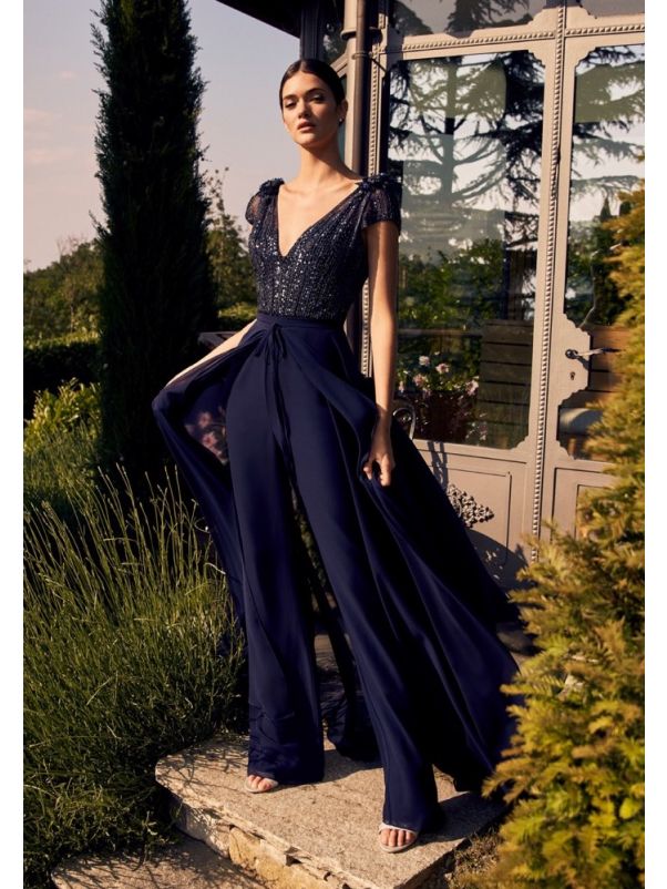 Beaded Chiffon Jumpsuit