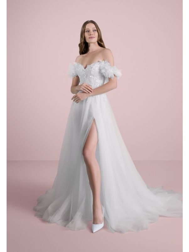 Embroidered Slit Wedding Dress