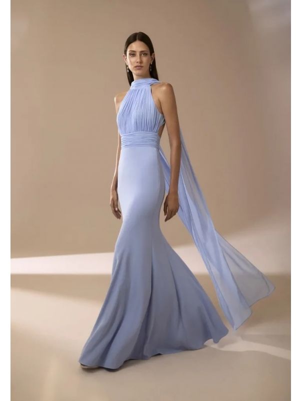 Pleated Crepe Evening Dress